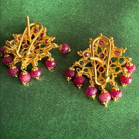 Gold and Multicolor Floral Earrings - Picture 2 of 7